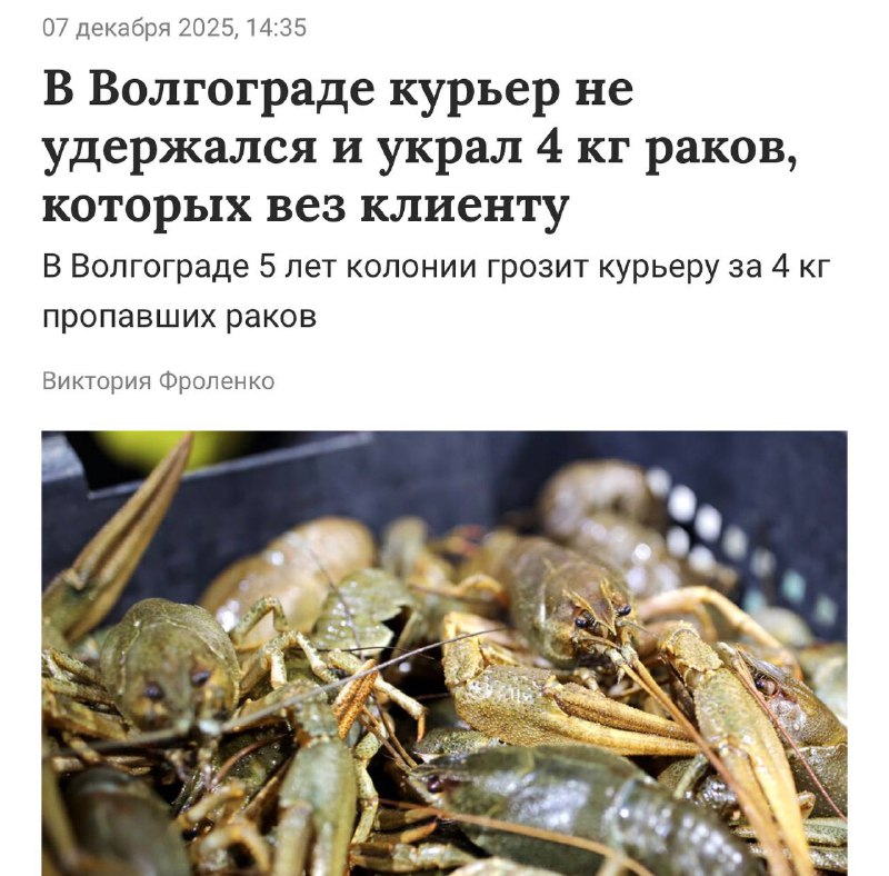 Курьер из Волгограда не удержался и украл 4 кг раков, которых вез клиенту. Те | Тревожные новости
