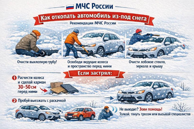 МЧС объяснило, как правильно откапывать машину из-под снега | Тревожные новости