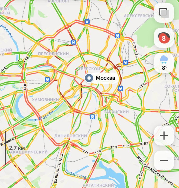 Москва с утра погрязла в 8-балльных пробках из-за сильного снегопада | Тревожные новости