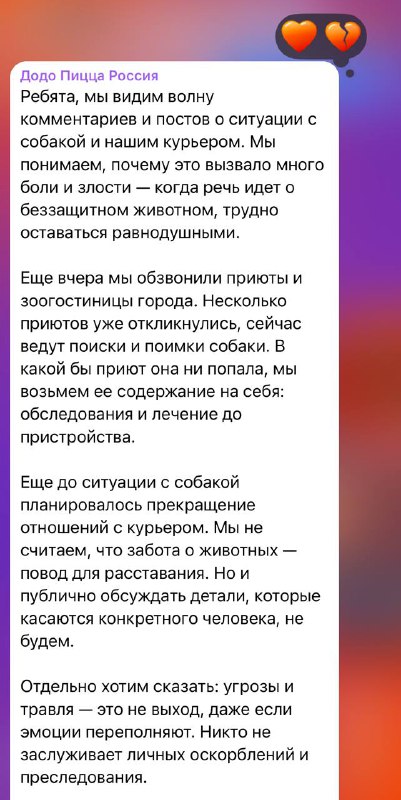 «Додо Пицца» обещает позаботиться о собаке | Тревожные новости