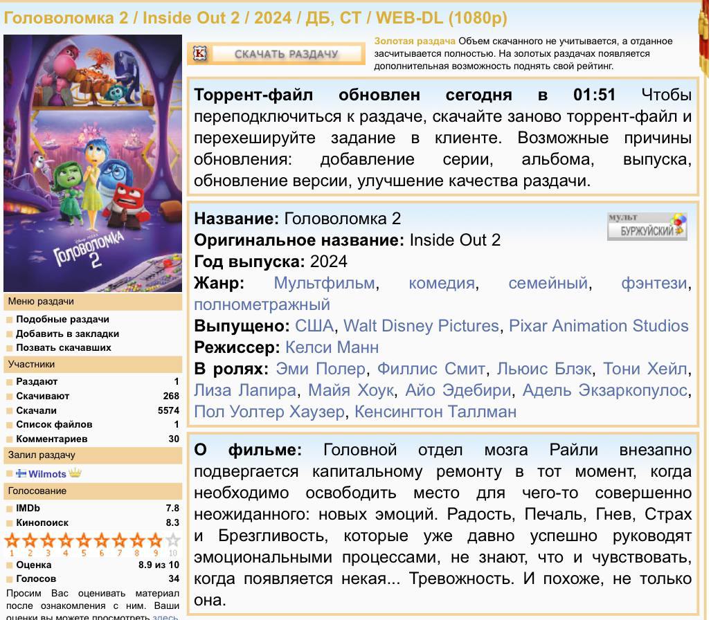 «Головоломка 2» вышла в онлайне — мульт начинает появляться в «бесплатных кин | Фильмы и сериалы