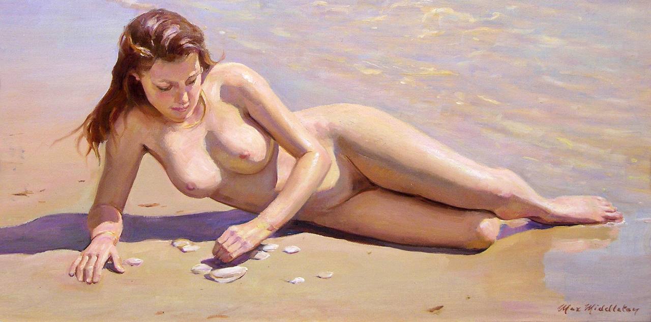 "На пляже". Холст, масло. Австралийский художник Макс Миддлтон (1922-2013) | Обнажëнные рисунки
