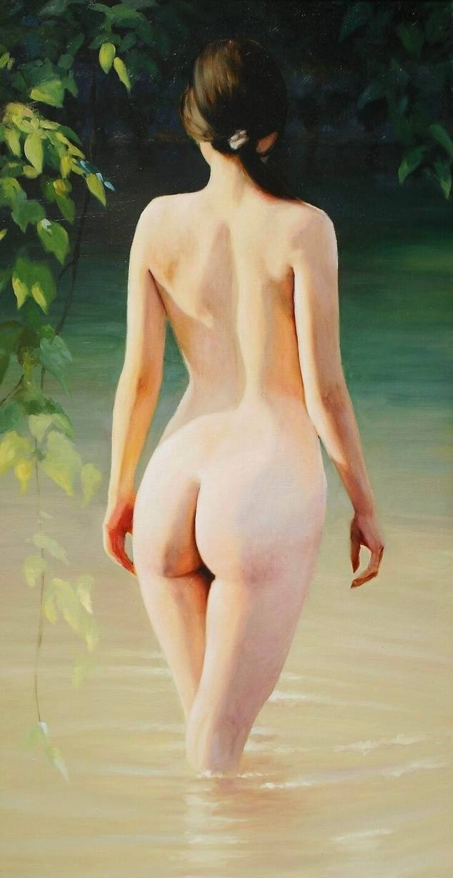 ”Купальщица”, 2008. Масло. Русский художник Юрий Гавриленок (1961 г.р.) | Обнажëнные рисунки
