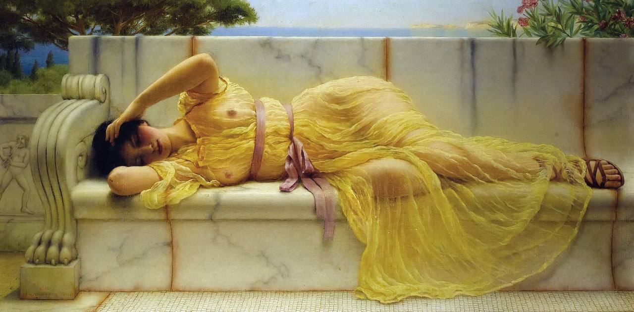 John William Godward 'Girl in yellow Drapery" 1901 | Обнажëнные рисунки
