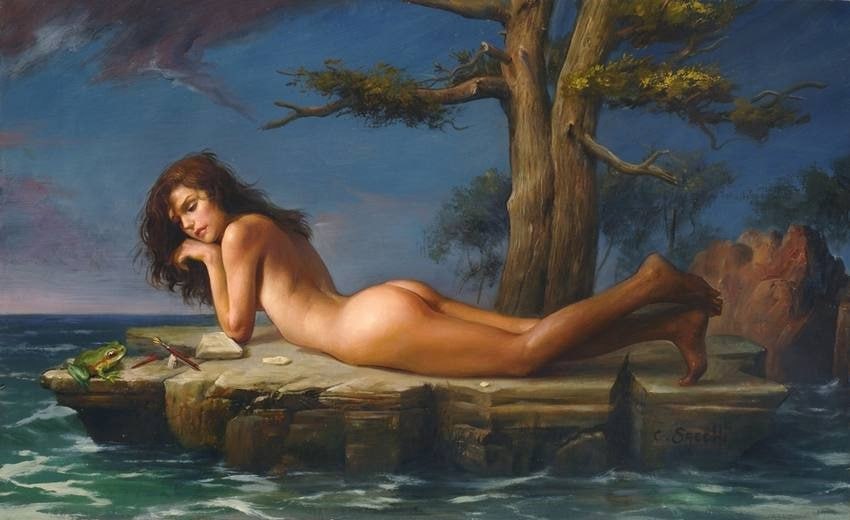 ”Модель”, 2004. Масло. Итальянский художник Клаудио Саччи (1953 г.р.) | Обнажëнные рисунки