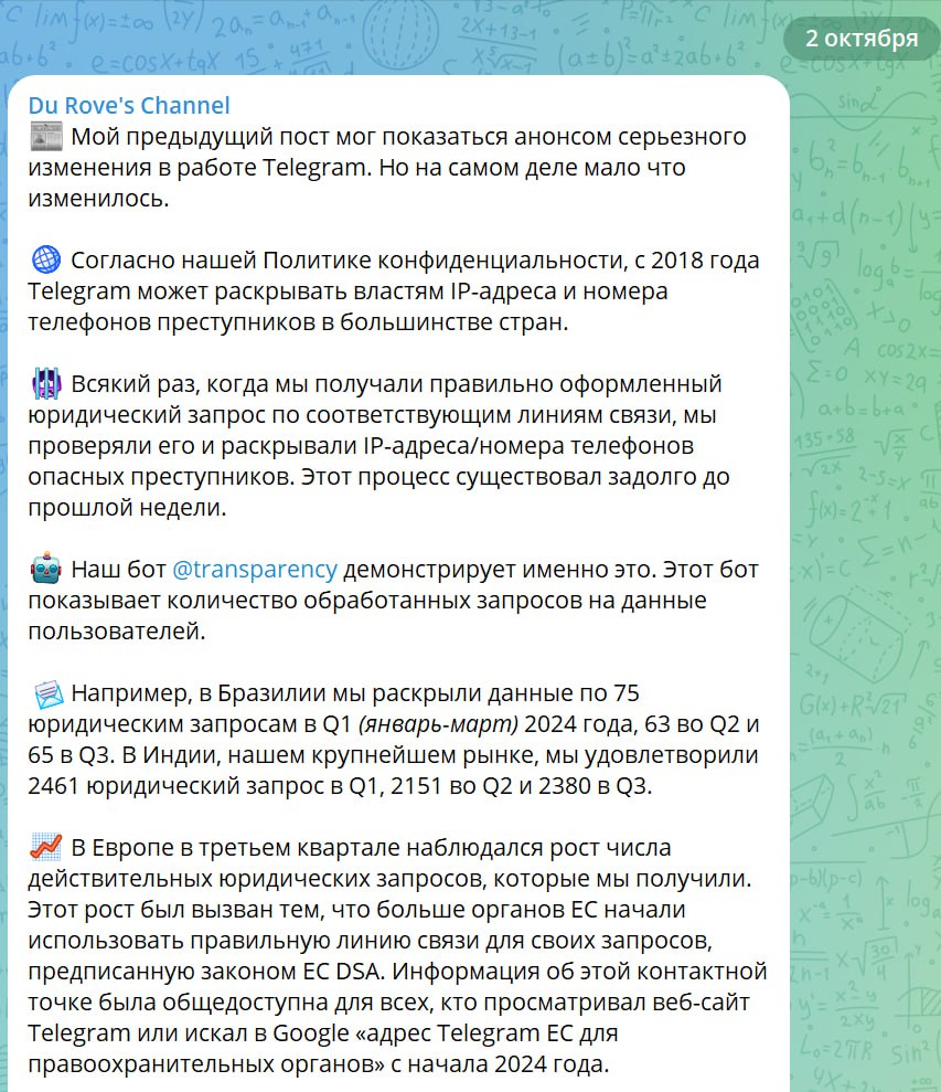 Telegram с 2018 года передаёт властям данные о преступниках | Все про Телеграм