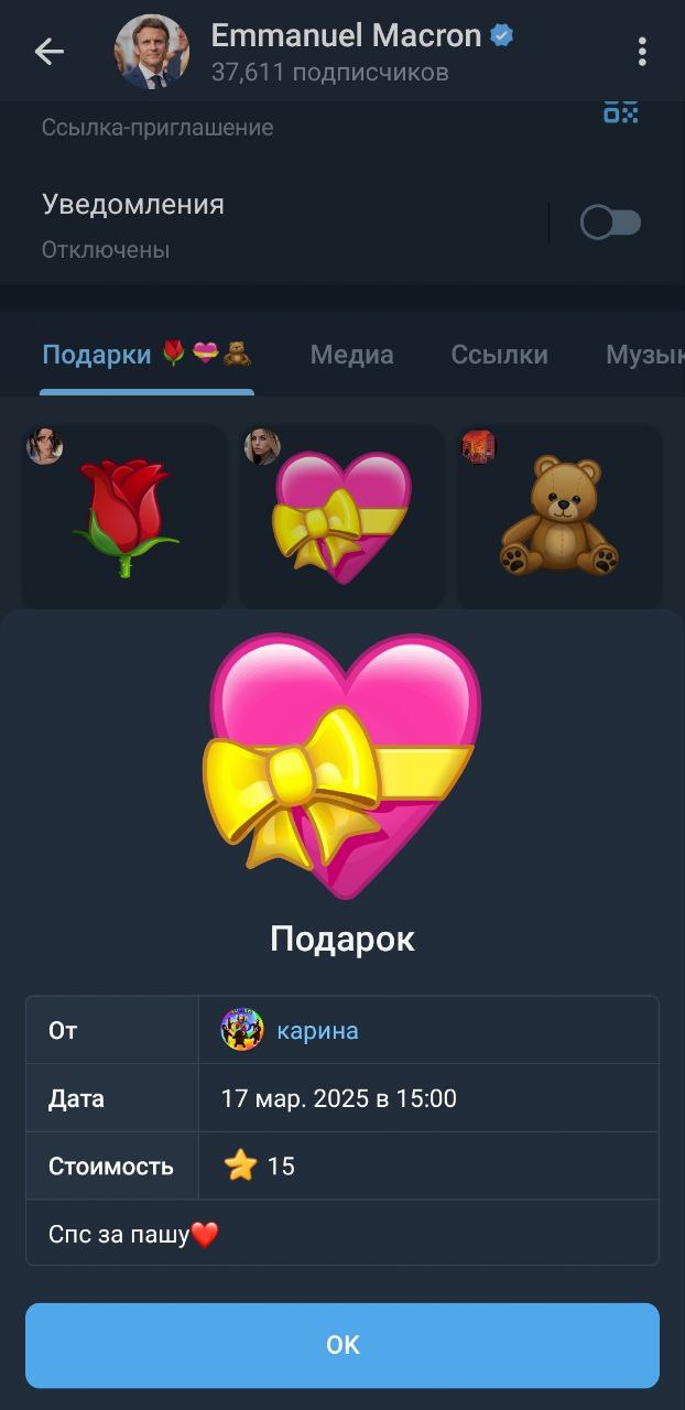 Российские пользователи Telegram заваливают подарками Макрона после того, как | Все про Телеграм
