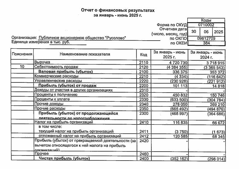 🖨 Русолово: РСБУ 1П2025 | Мир инвестиций