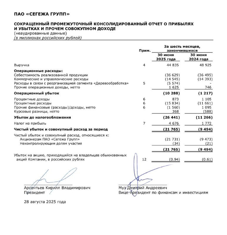 Сегежа: Отчетность по МСФО за 1п2025 | Мир инвестиций