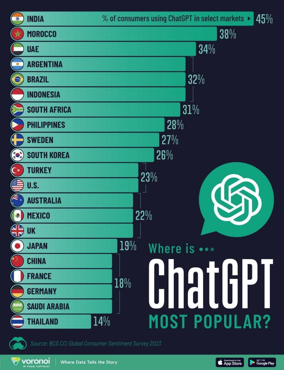 Cтраны, которые больше всего используют ChatGPT | Бизнес наизнанку