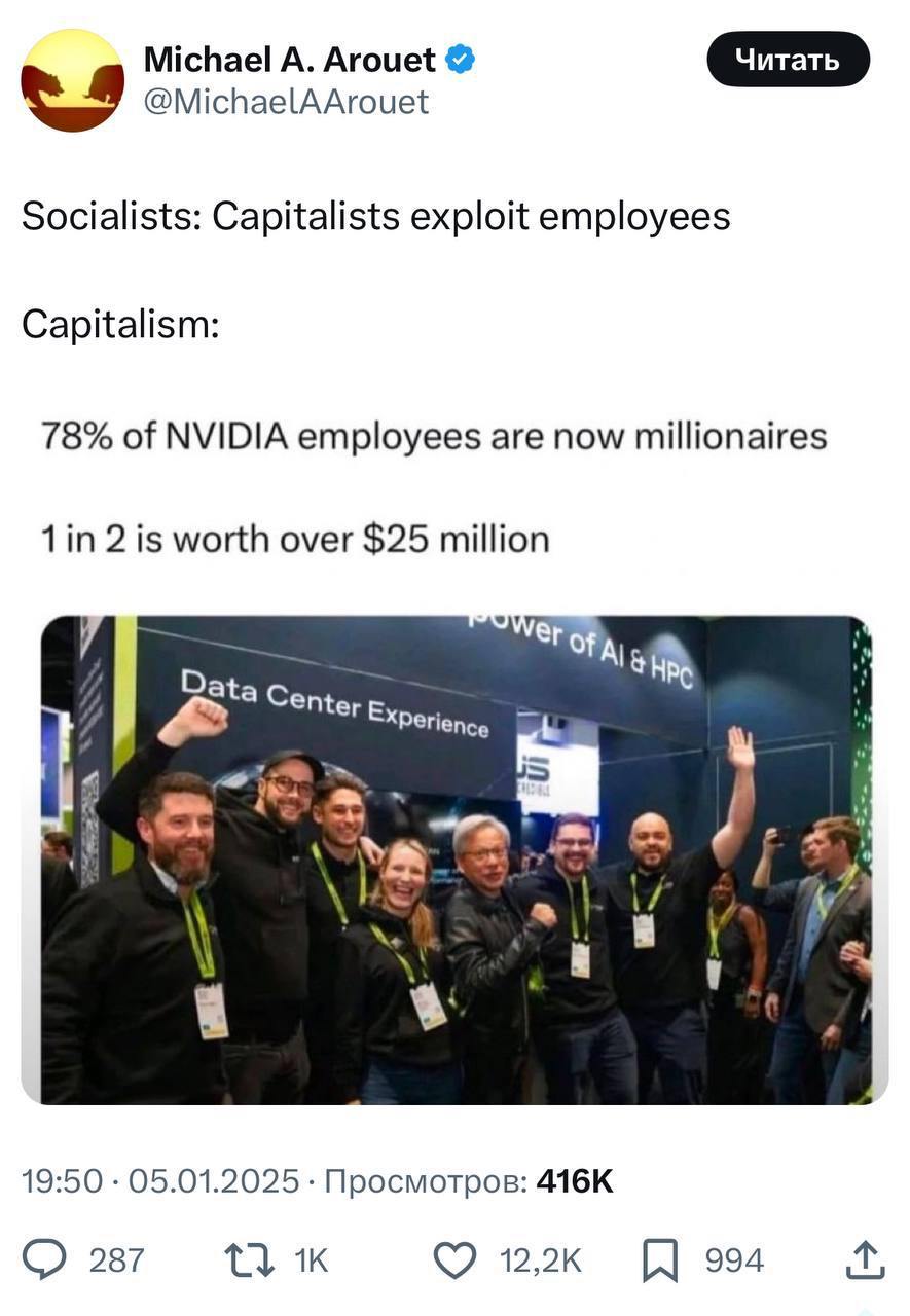 Две трети сотрудников Nvidia стали долларовыми миллионерами благодаря акциям | Бизнес наизнанку