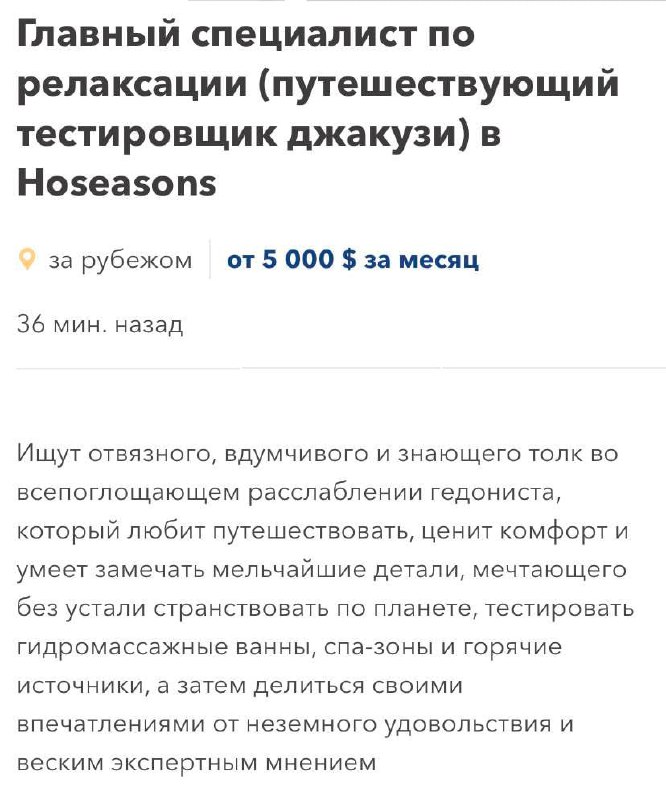 430 тысяч рублей в месяц — такую зарплату предлагает компания Hoseasons тести | Бизнес наизнанку