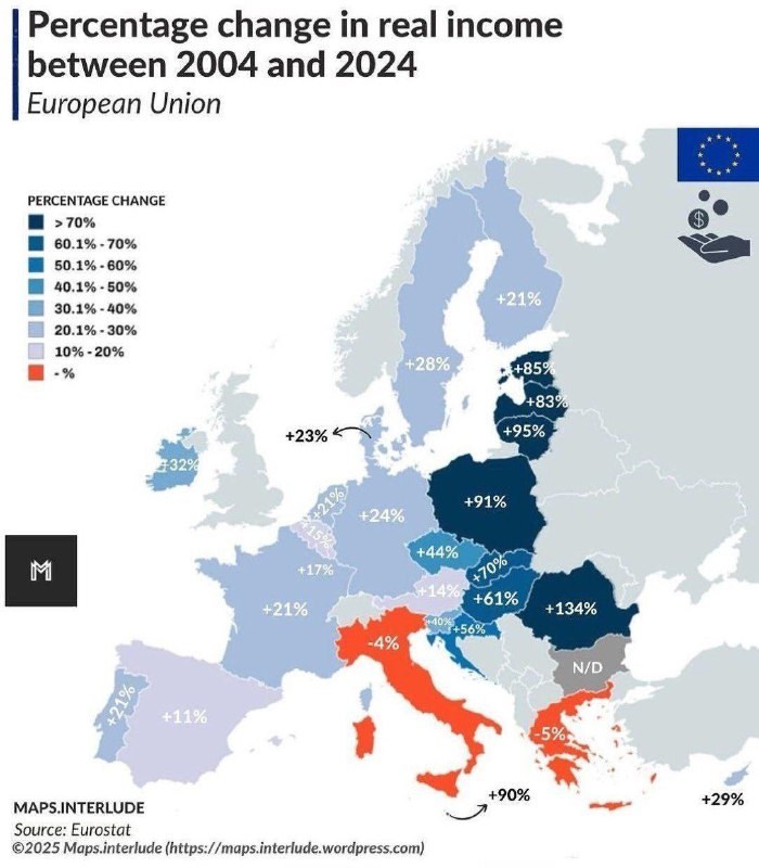 За 20 лет Западная и Северная Европа прибавили всего 20–25% к доходам, а вот | Бизнес наизнанку