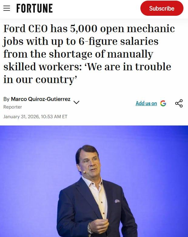 Глава Ford Джим Фарли заявил об острой нехватке механиков на заводах компании | Бизнес наизнанку