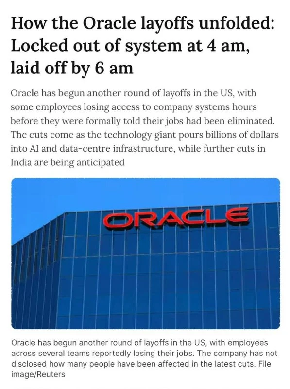 Тысячи сотрудников Oracle узнали об увольнении ещё до рассвета. В 4 утра им о | Бизнес наизнанку