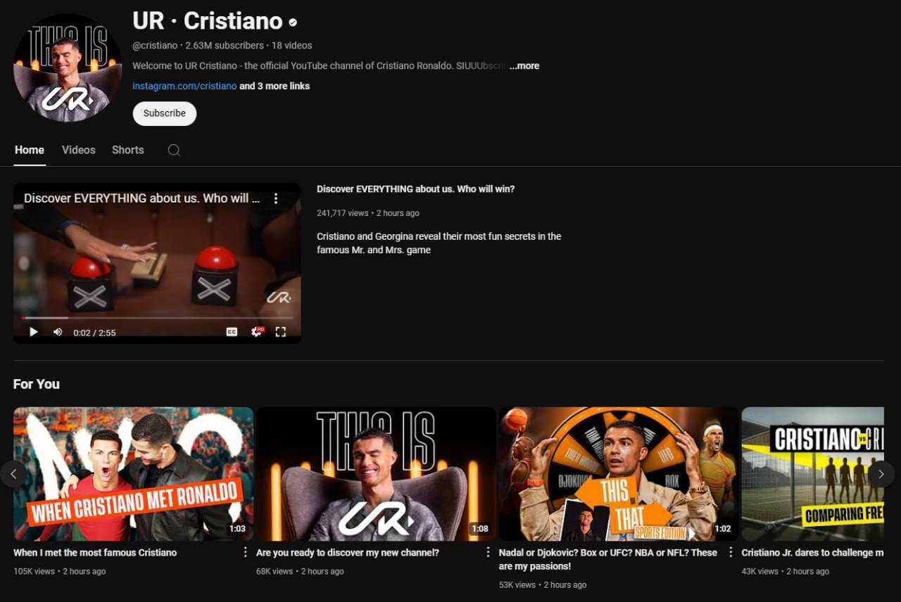 Криштиану Роналду запустил свой YouTube-канал и сразу же побил мировой рекорд | Новости  / BWeek News