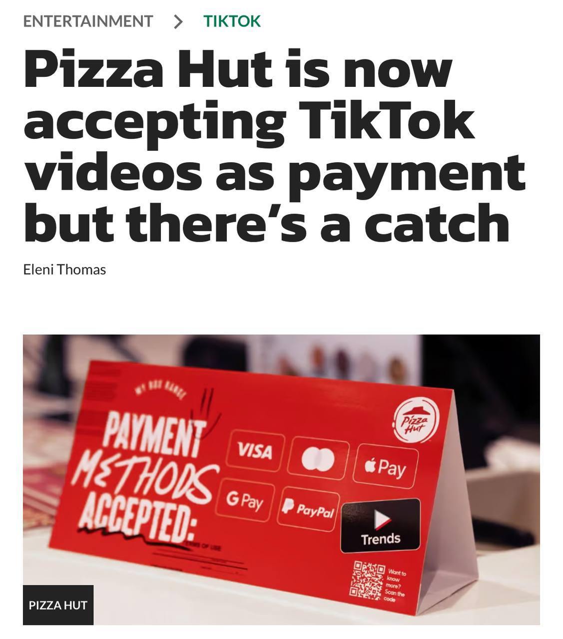 Pizza Hut в Дубае добавили новый способ оплаты... тиктоками | Новости  / BWeek News