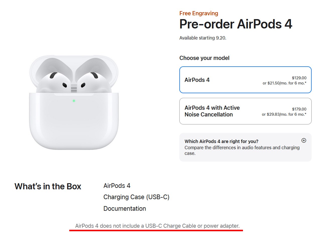 Apple по-тихому убрала зарядку из комплекта новых AirPods 4. Её придётся поку | Новости  / BWeek News