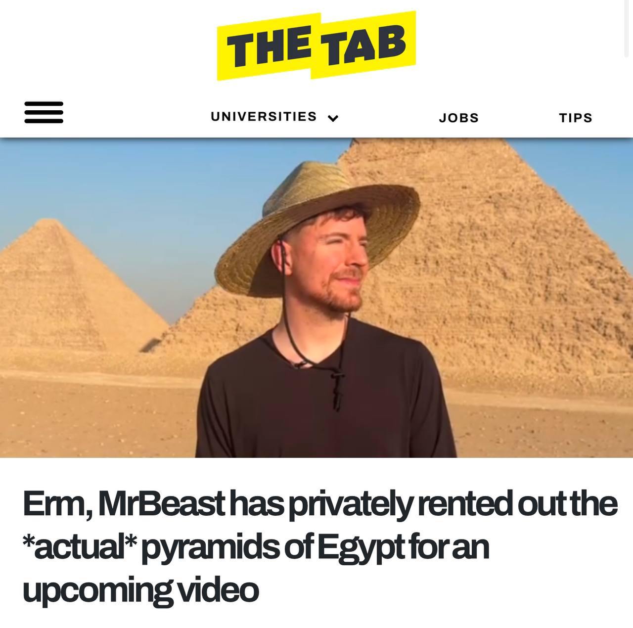 MrBeast арендовал египетские пирамиды на 100 часов для своего нового ролика | Новости  / BWeek News