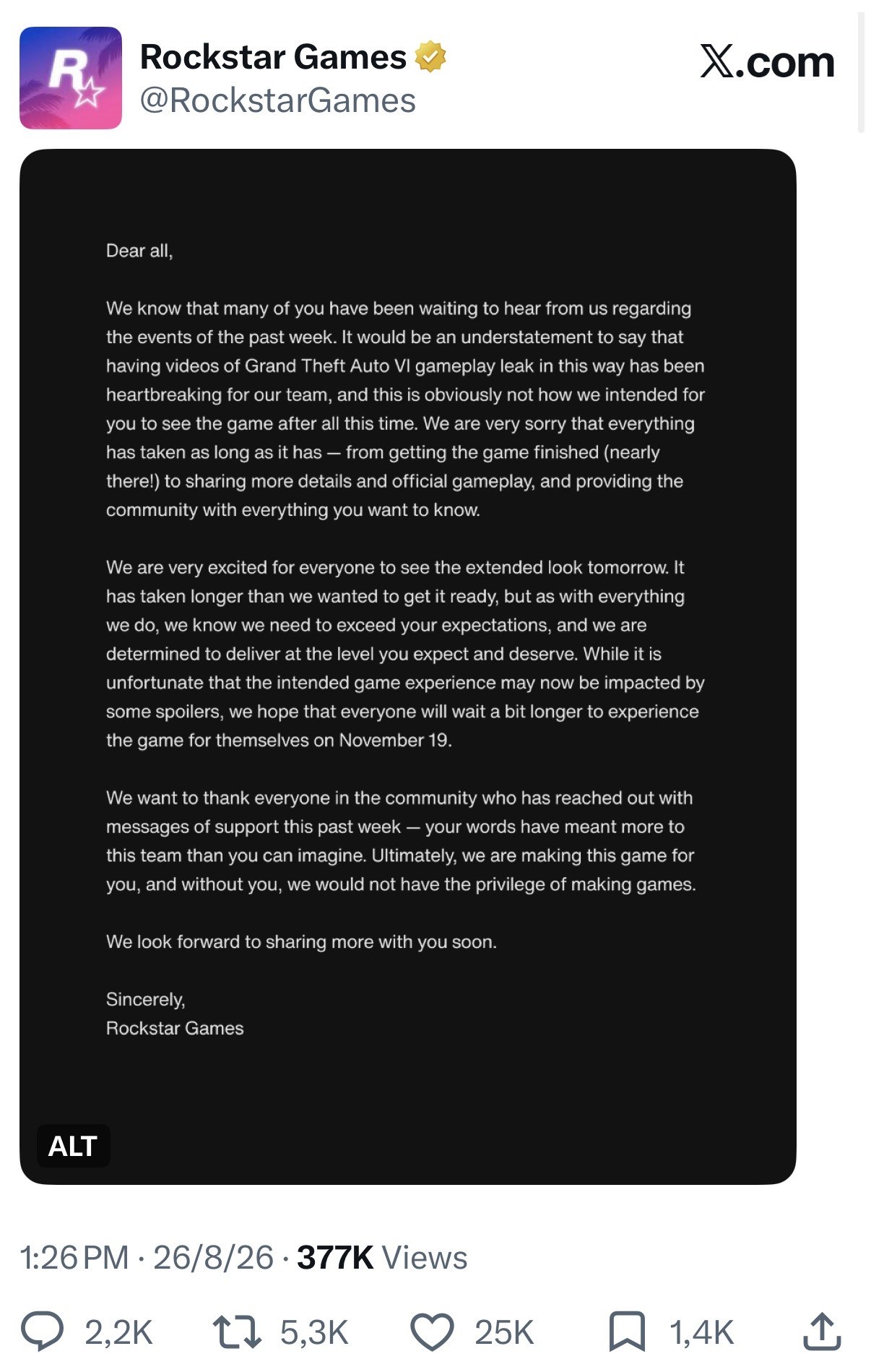 Rockstar прервали тишину после десятка утечек по GTA VI: сливы стали ударом д | Новости  / BWeek News