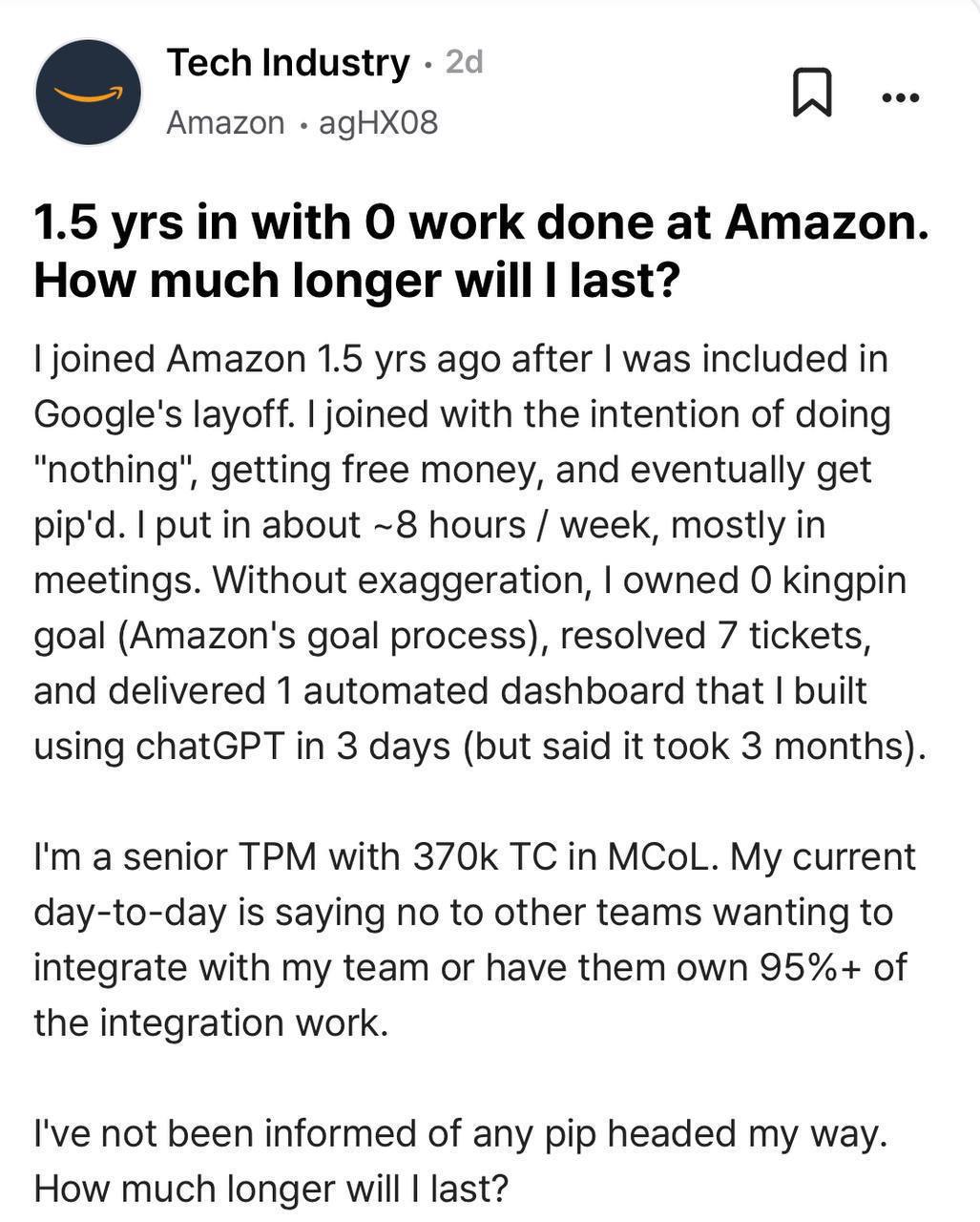 Менеджер Amazon не сделал ни одной задачи за полтора года и заработал $500 ты | Смехотерапия