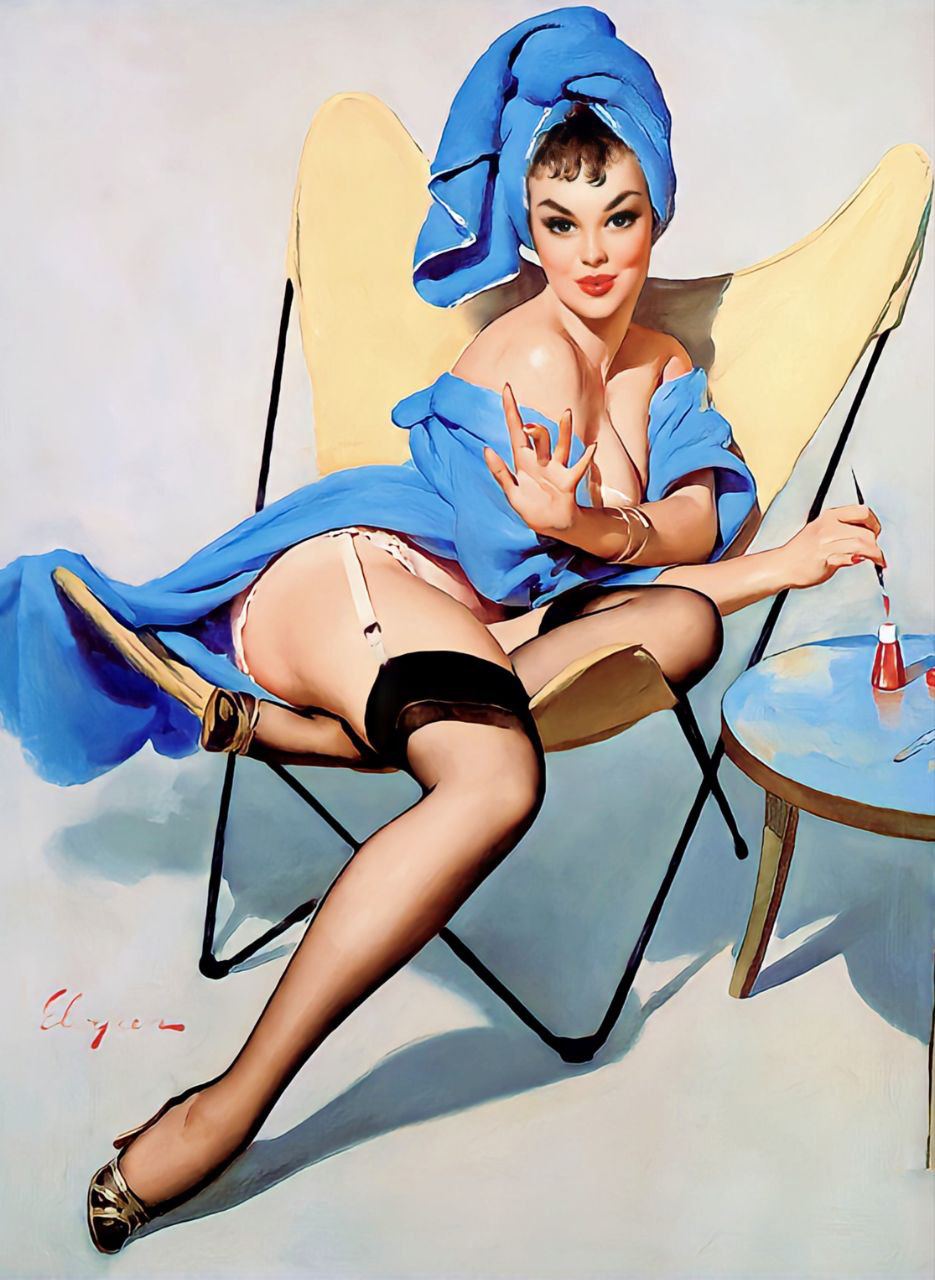 Последний штрих. Художник Gil Elvgren | Пин-ап девушки