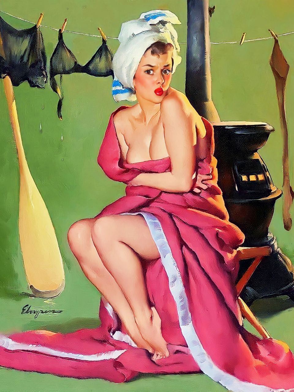 Сушка. Художник Gil Elvgren | Пин-ап девушки