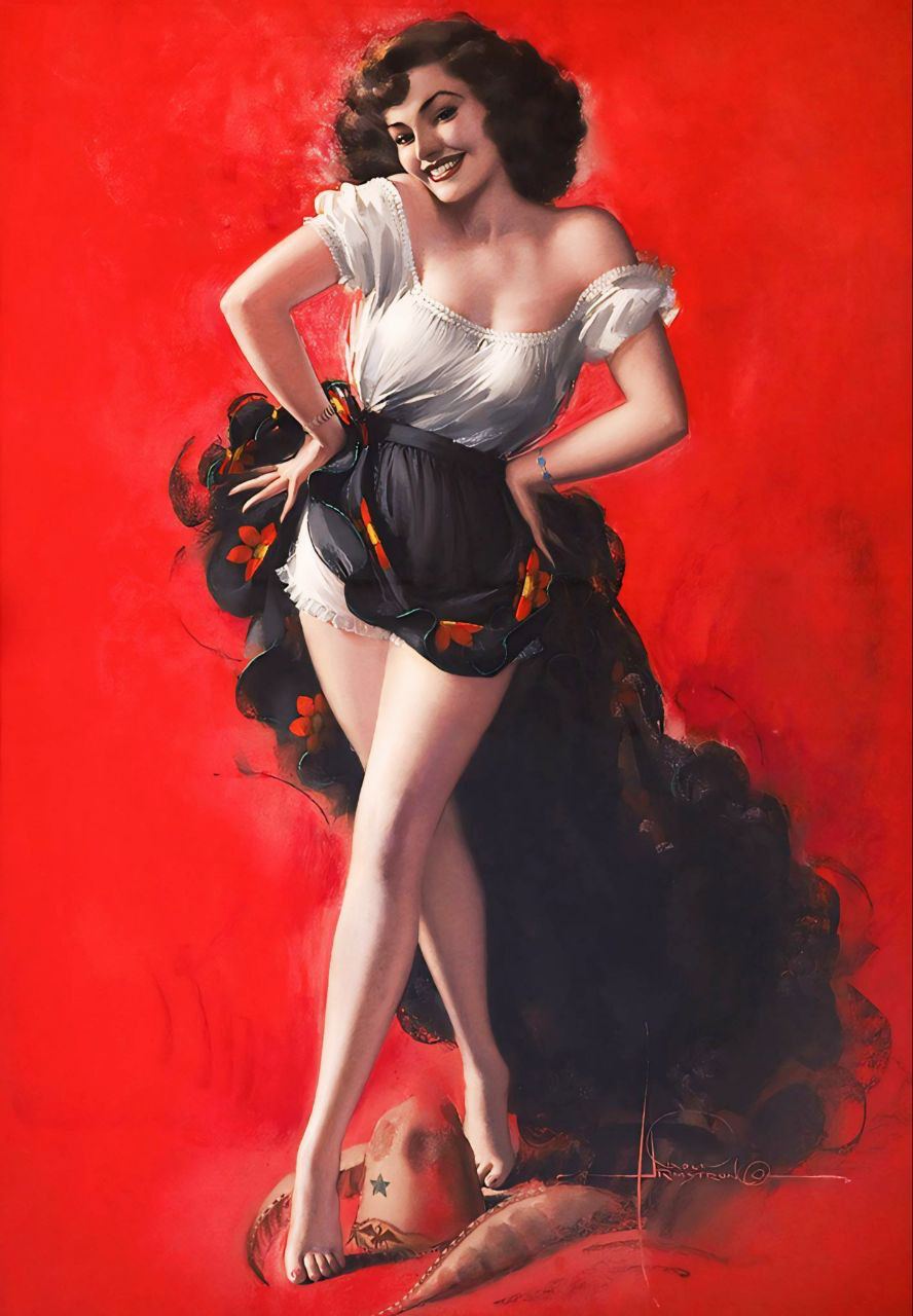 Классический пин-ап 1920-х годов от американского мастера Rolf Armstrong, кот | Пин-ап девушки