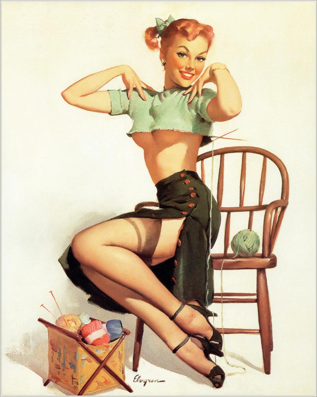 Классичекая пин-ап картина от великого американского художника Gil Elvgren | Пин-ап девушки