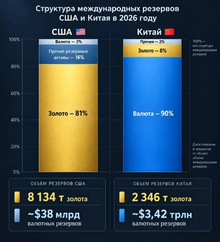 Из чего состоят золотовалютные резервы США и Китая | Про Политику