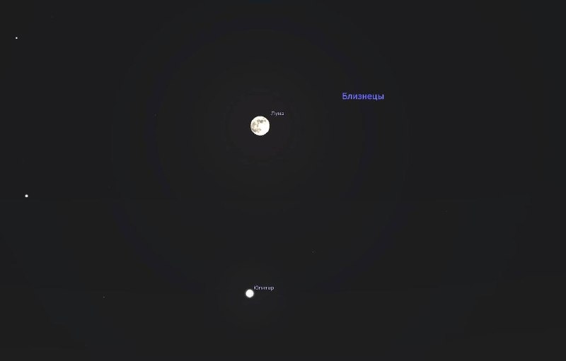 Завтра вечером, 5 января 2026 года, произойдет сближение Луны и Юпитера. 🌙✨ | Про космос