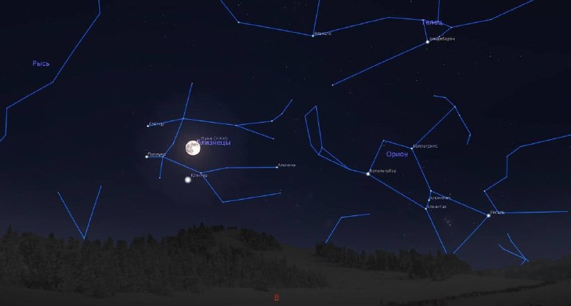 Завтра вечером, 5 января 2026 года, произойдет сближение Луны и Юпитера. 🌙✨ | Про космос